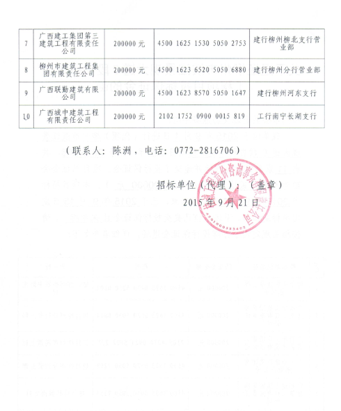 关于退还柳州市滨江景观大道c段自行车道工程投标保证金的通知