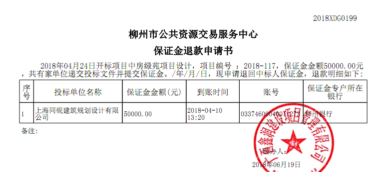关于退还中房绿苑项目设计项目投标保证金的通知